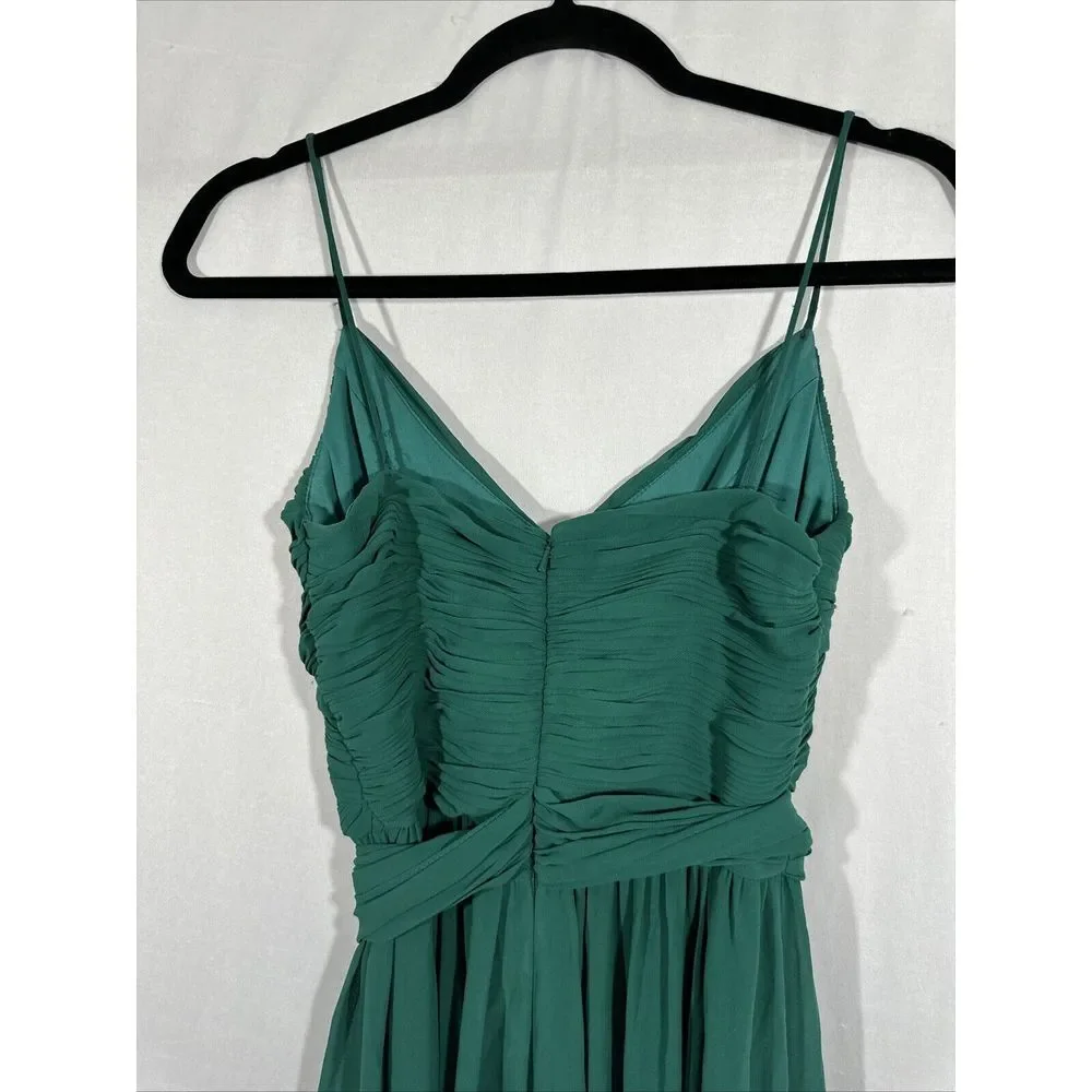 NWD IEENA Mac Duggal [ XS‎ ] 2651 Ruched Sleeveless Tie Jumpsuit Emerald Green
